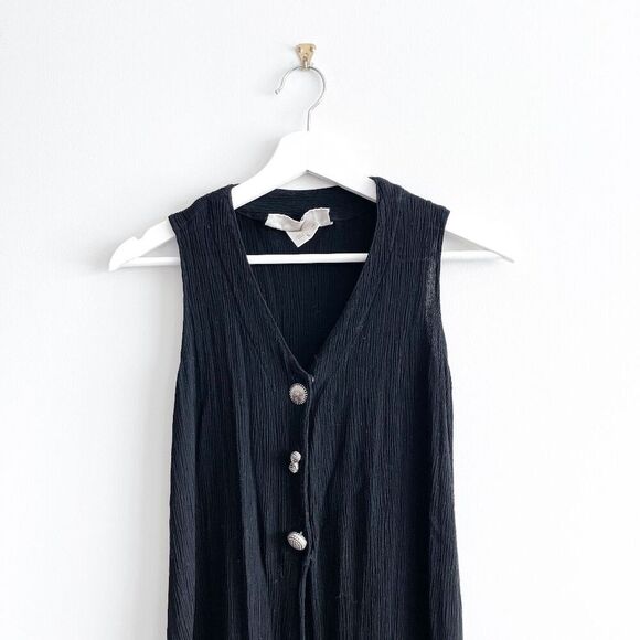 Barbara Lesser Womens Textured Crinkle Fabric Sleeveless Midi Dress Black Small - Picture 3 of 8